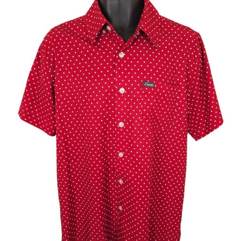 Dixxon Lumbergh Shirt Mens Size Medium Red White Polka Dots D-Lite Short Sleeves - Picture 2 of 6
